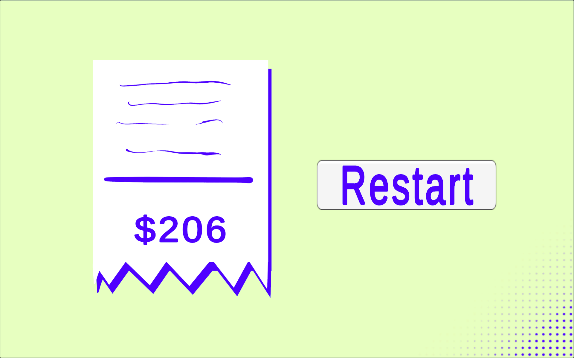 Black Friday checkout result screen with a receipt and restart button
