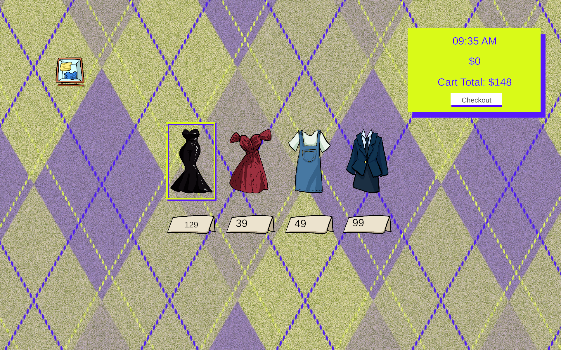 Black Friday clothing selection screen with dresses and prices